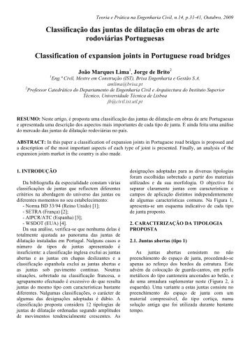 ClassificaÃ§Ã£o das juntas de dilataÃ§Ã£o em obras de ... - Editora DUNAS