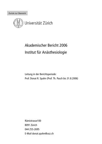 2006 - Institut für Anästhesiologie - UniversitätsSpital Zürich