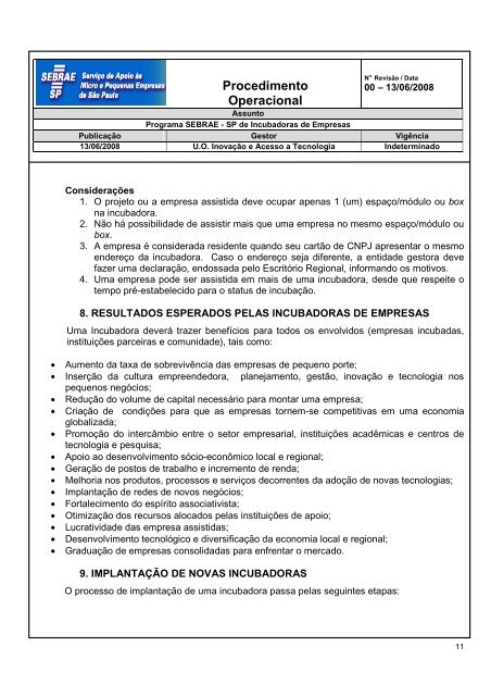 Procedimento Operacional - Sebrae