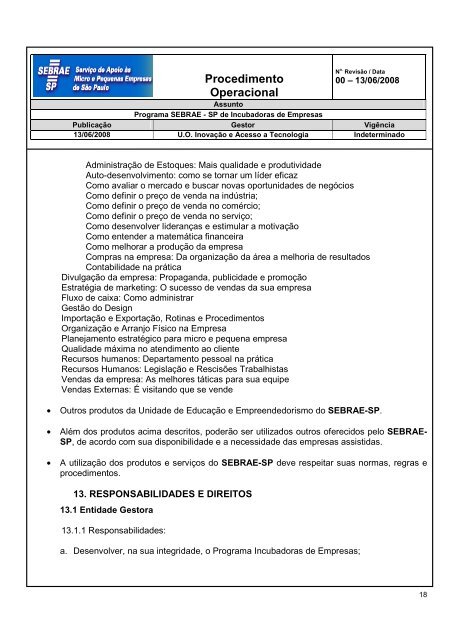 Procedimento Operacional - Sebrae