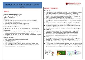 Mean Median and Mode Stadium Lesson Plan - Chance to Shine