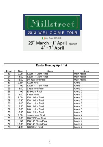 Easter Monday April 1st - Millstreet Horse Show