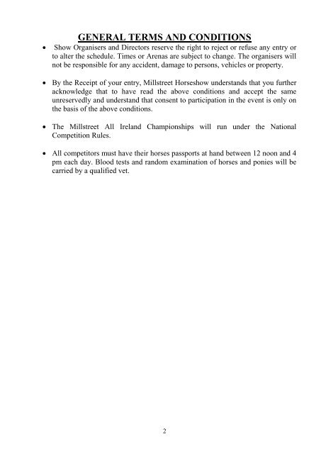 The following are the Rules relating to - Millstreet Horse Show