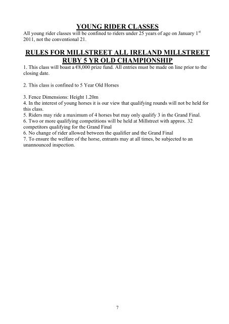 The following are the Rules relating to - Millstreet Horse Show