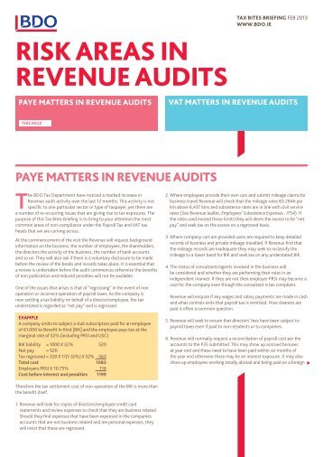 risk AreAs in reVenue AudiTs - BDO