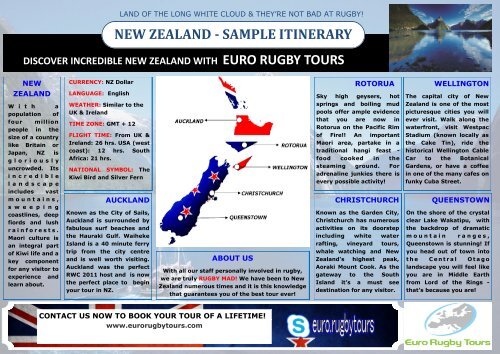 NEW ZEALAND - SAMPLE ITINERARY - Euro Rugby Tours