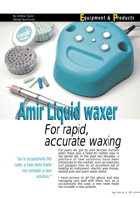 DVA's Liquid Waxer system featured in Dent. Tech. - Dental Ventures