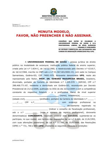 minuta modelo. favor, nÃ£o preencher e nÃ£o assinar. - UFG