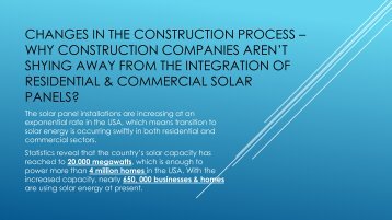 Changes in the Construction Process – Why Construction Companies Aren’t Shying Away from the Integration of Residential & Commercial Solar Panels?