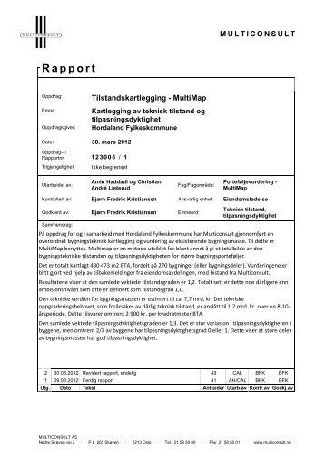 Rapport om tilstandskartlegging - Hordaland fylkeskommune