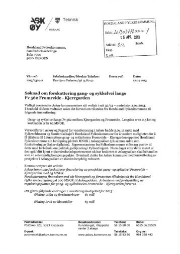 sÃ¸knad om forskottering til gang og sykkelveg Fv ... - Politiske saker