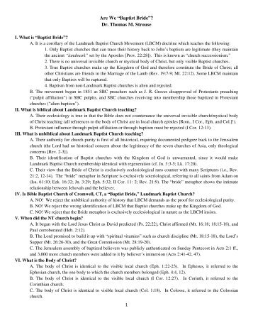 Are We âBaptist Brideâ? Dr. Thomas M. Strouse - Bbc-cromwell.org