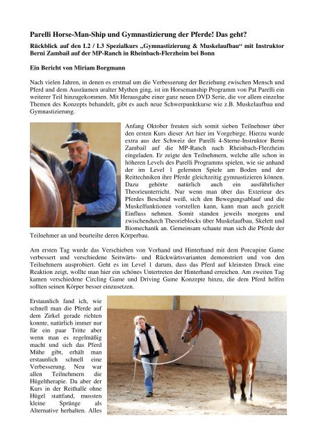 Parelli Horse Man Ship Und Gymnastizierung Parelli Instruktoren