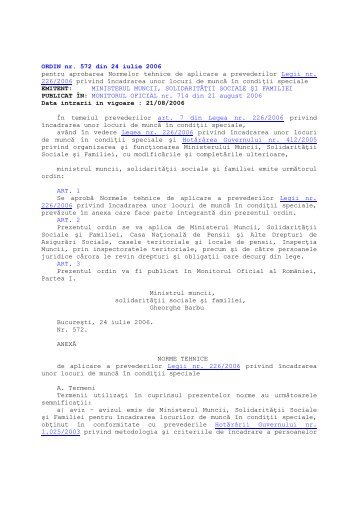 Ordinul ministrului muncii nr. 572/2006 - ITM Botosani