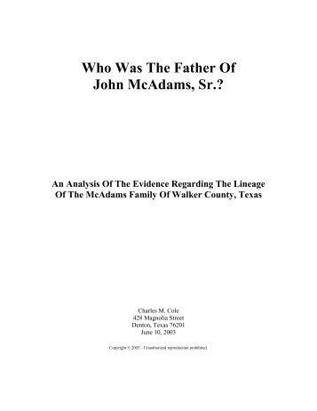 Who Was The Father Of John McAdams, Sr.? - Hiram A. McAdams