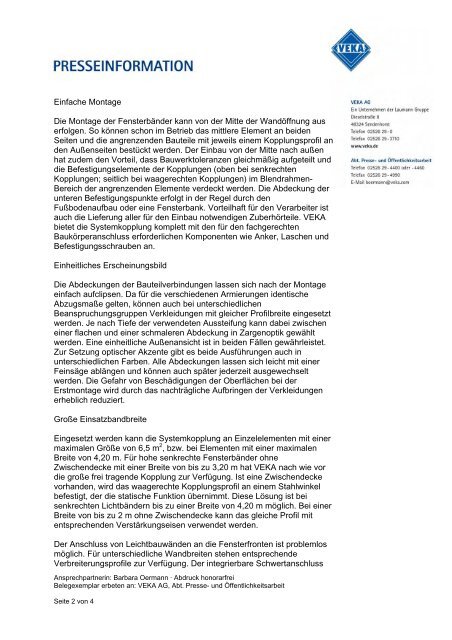 VEKA Systemkopplung bewÃ¤hrt sich in der Praxis - Veka AG.