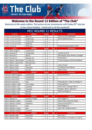 MCC ROUND 11 RESULTS - MCC Hockey