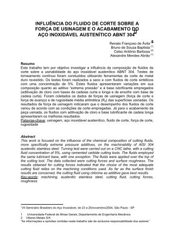 influência do fluido de corte sobre a força de usinagem e o ...