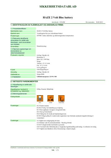 SIKKERHETSDATABLAD - Gylling Teknikk AS