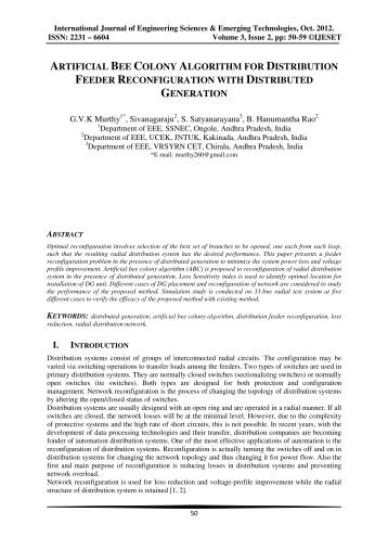 Artificial Bee Colony Algorithm for Distribution Feeder ... - Ijeset.com