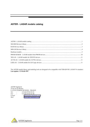 ASTER - LASAR models catalog - ASTER Technologies