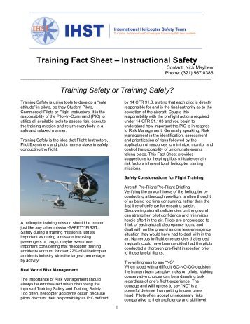 Training Fact Sheet â Instructional Safety - IHST