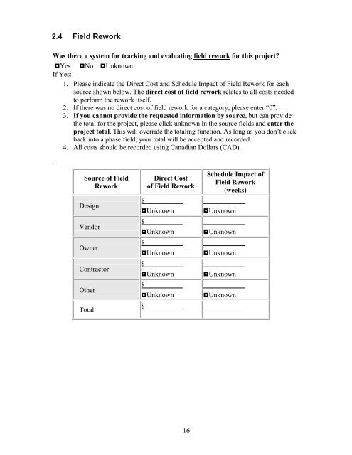 Contractors' Questionnaire - Construction Owners Association of ...