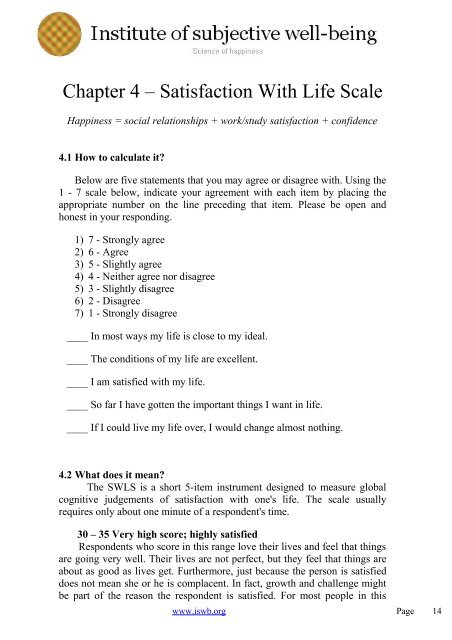 Happiness Formulas - Subjective well-being: Institute of subjective ...