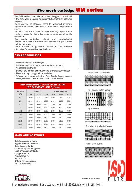 Wire mesh cartridge WM series - Comfilter