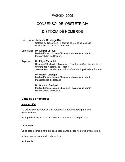 fasgo 2005 consenso de obstetricia distocia de hombros