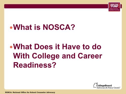 NOSCA: The National Office for School Counselor Advocacy - Texas ...