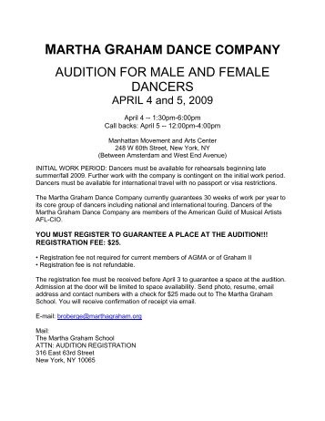 Martha Graham Dance Company Auditions - American Guild of ...