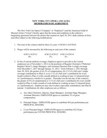 Memorandum of Agreement 2011-2014 - American Guild of Musical ...