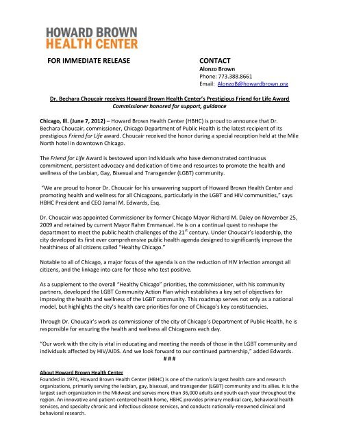 to download the press release - Howard Brown Health Center