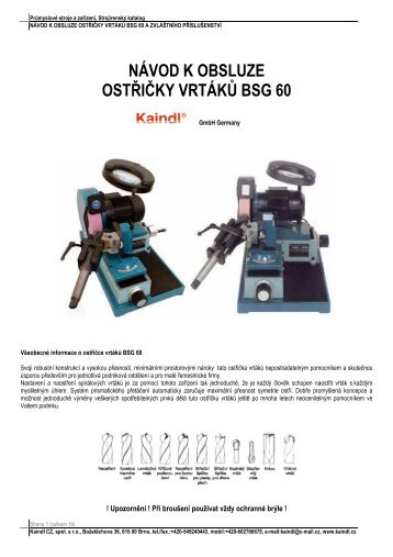 návod k obsluze ostřičky vrtáků bsg 60 - KAINDL CZ, spol. s ro