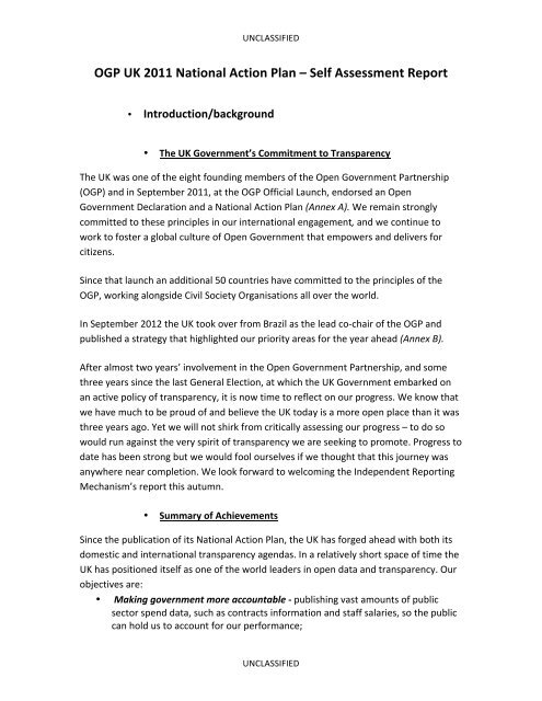 Self Assessment Report - Open Government Partnership