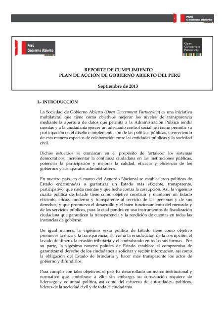 REPORTE DE CUMPLIMIENTO PLAN DE ACCIÓN DE GOBIERNO ...