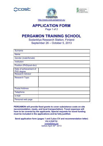 application form pergamon training school - cost pergamon