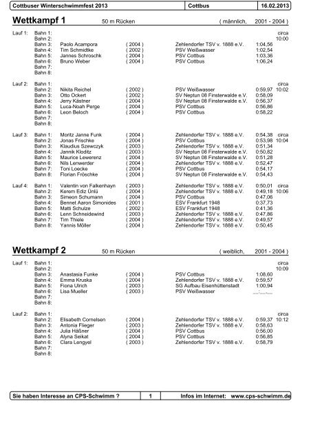 Meldeergebnis - SG Aufbau Schwimmen