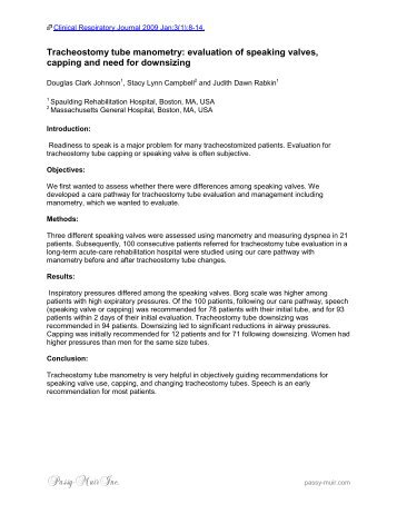 Transtracheal Pressure Manometry as Method for ... - Passy-Muir