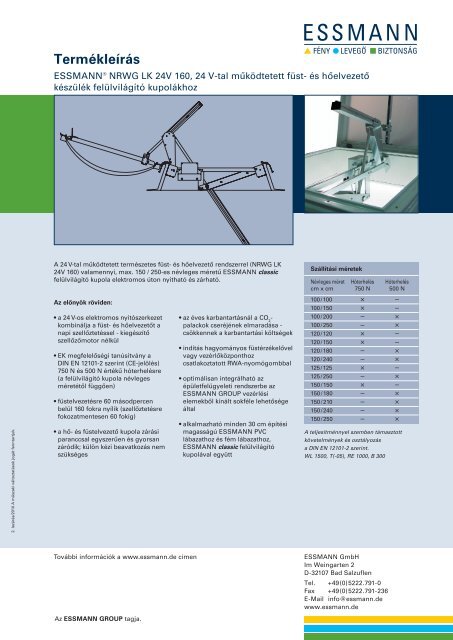 ESSMANNÂ® NRWG LK 24V 160, 24 V-tal mÅ±kÃ¶dtetett ... - Essmann.hu