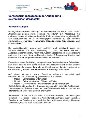 Verbesserungsprozess in der Ausbildung - POP - Praxisorientierte ...