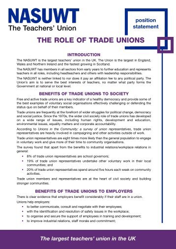 Position statement - The Role of Trade Unions England - NASUWT