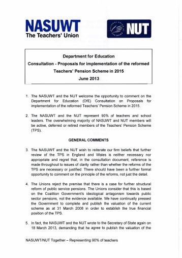 Proposals for the reform of the Teachers' Pension Scheme - NASUWT