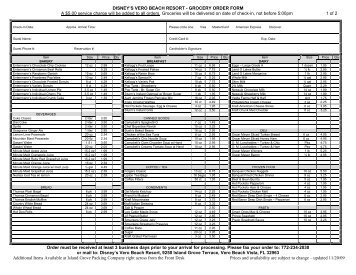 DISNEY'S VERO BEACH RESORT – GROCERY ORDER FORM ...