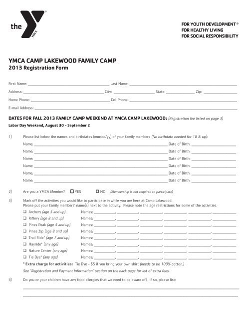 download a registration form for 2013 Family Camp! - YMCA of the ...