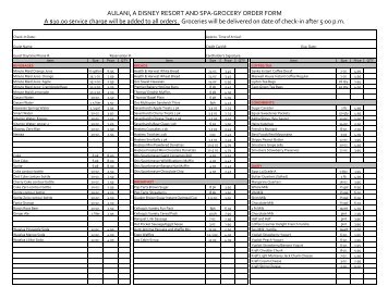 grocery order form - Disney Vacation Club