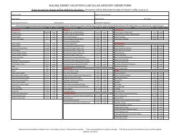 Grocery List Aulani 022613.xlsx - Disney Vacation Club