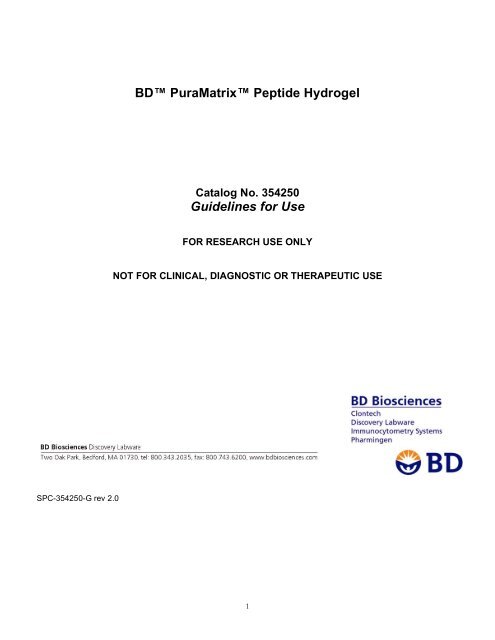 BD™ PuraMatrix™ Peptide Hydrogel Guidelines for Use - 3DM Inc.