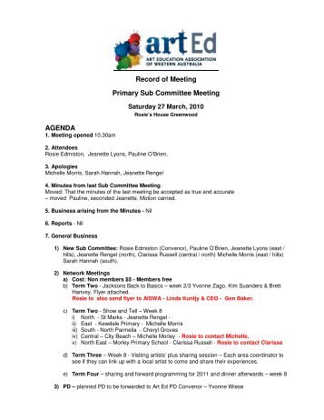 Primary Sub Committee Meeting 27 March